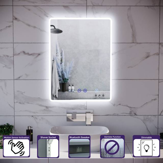 Nes Home Touch Sensor Bathroom LED Mirror Bluetooth With Clock 500 x 700mm