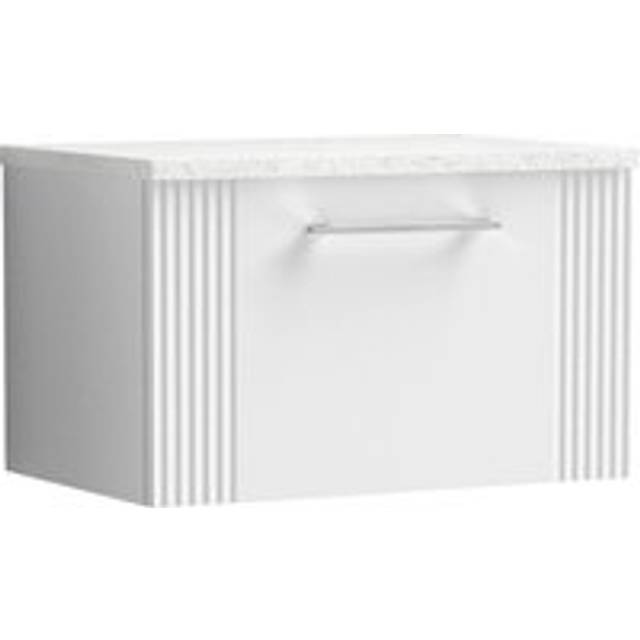 Retro 1 Drawer Wall Hung Vanity Unit with Sparkling White Laminate Worktop - 600mm - Satin White - Balterley