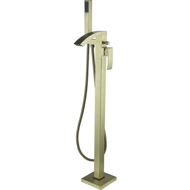 Brushed Brass Freestanding Bath Shower Mixer Tap - Wave