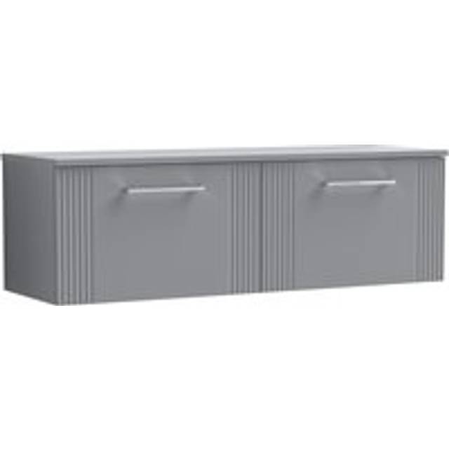Retro 2 Drawer Wall Hung Vanity Unit with Colour Coordinating Worktop - 1200mm - Satin Grey - Balterley