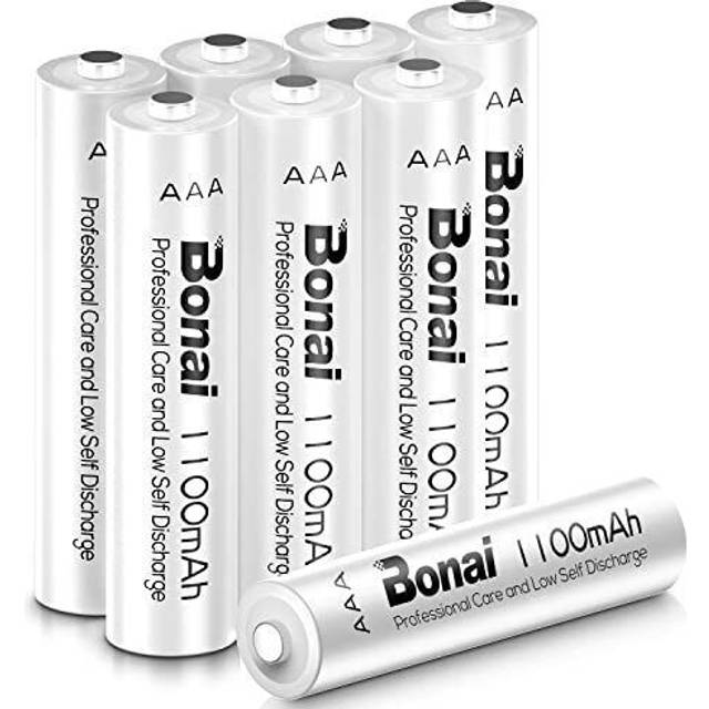 BONAI AAA Batterier Laddningsbara, Hög kapacitet 1100 mAh 1,2V Ni-MH AAA Batteri Laddningsbara 1200 Cykler Låg Självurladdning, Paket Med 8
