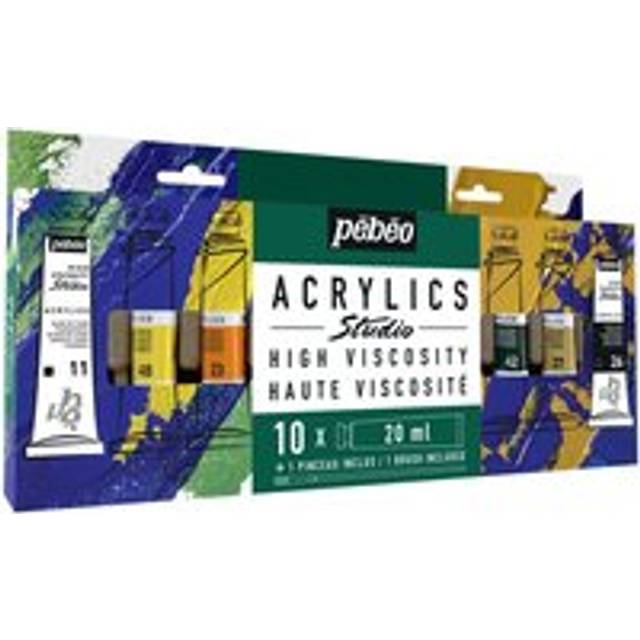 Pebeo Studio High Viscosity Acrylics Set 10 x 20ml Tubes with Brush