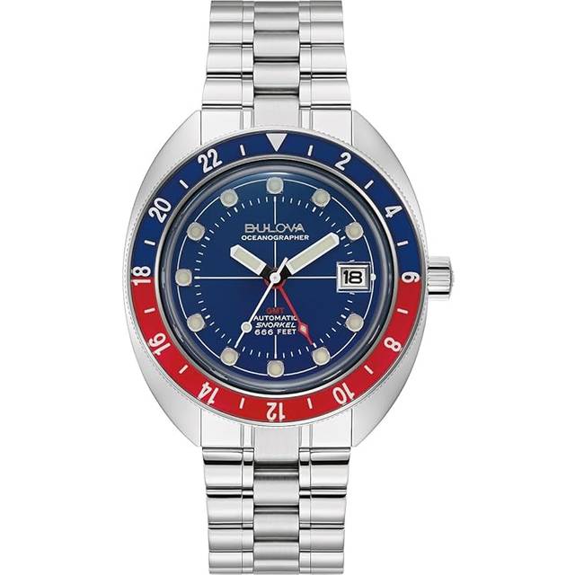 Bulova Oceanographer GMT Stainless Steel Blue Dial Automatic Diver&#39;s 96B405 200M Men&#39;s Watch