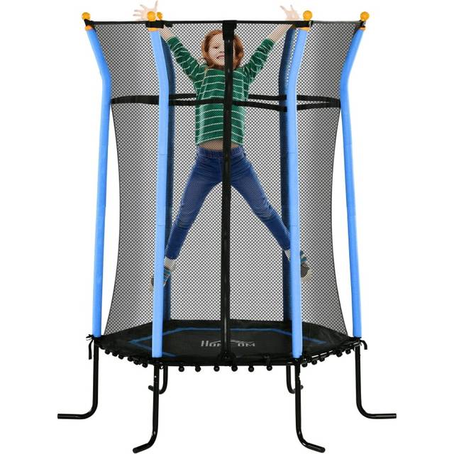 HOMCOM 5.4 Kids Trampoline with Enclosure Indoor Outdoor Blue