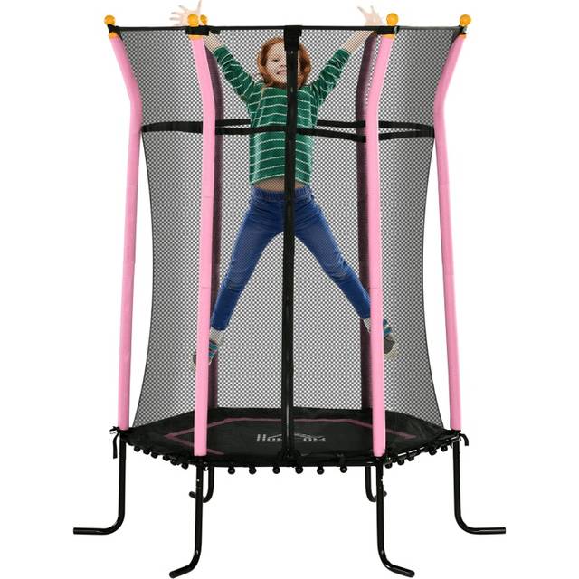 HOMCOM 5.4 Kids Trampoline With Enclosure Indoor Outdoor Pink