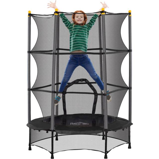 HOMCOM 4.6FT/75 Inch Kids Trampoline With Safety Enclosure - Indoor Outdoor - Pink - Black | TJ Hughes