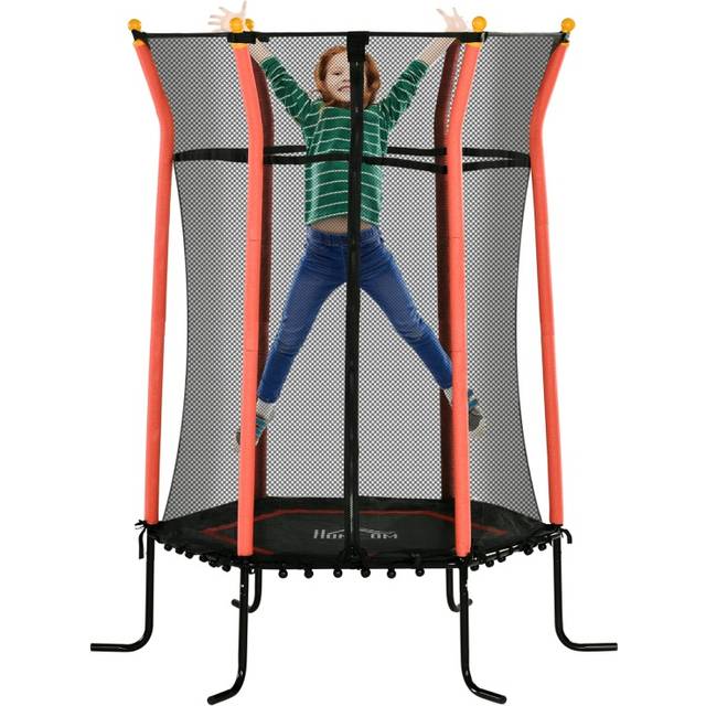 HOMCOM 5.4 Kids Trampoline With Enclosure Indoor Outdoor for 3-10 Years Red