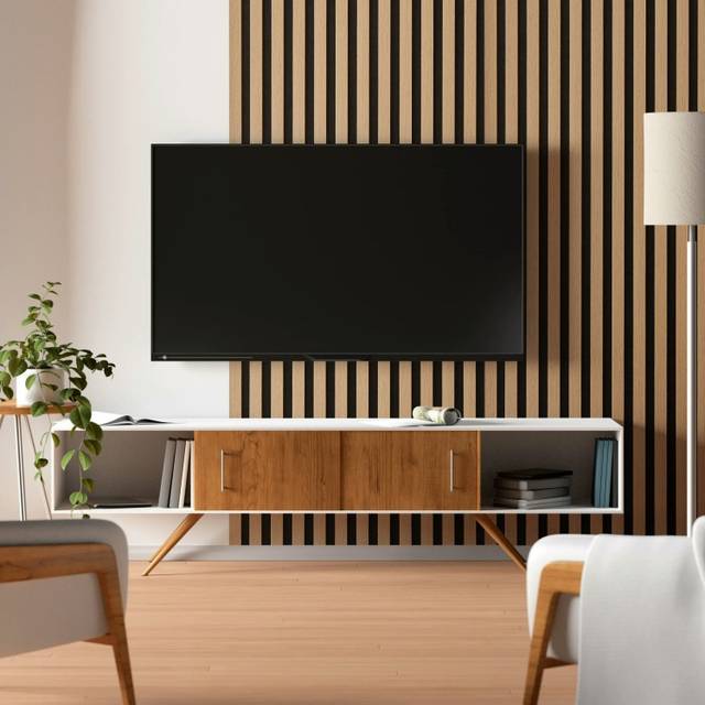 Home Treats Oak Wooden 3D Acoustic Wall Panel 60 x 120cm - Brown - 120 x 60 x 2.2cm