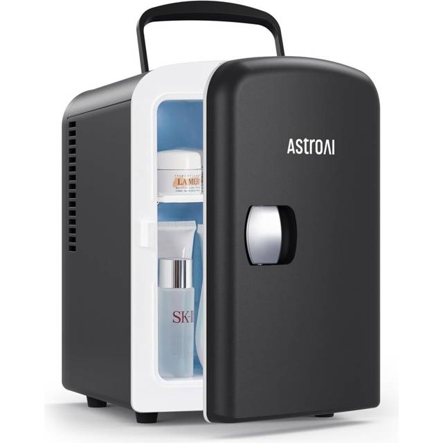 AstroAI Mini Fridge 4 Litre, 6 Can Portable AC+DC Power Cooler, for Bedrooms, Cars, Offices; Skincare, Makeup, Cosmetics, Food (Black)