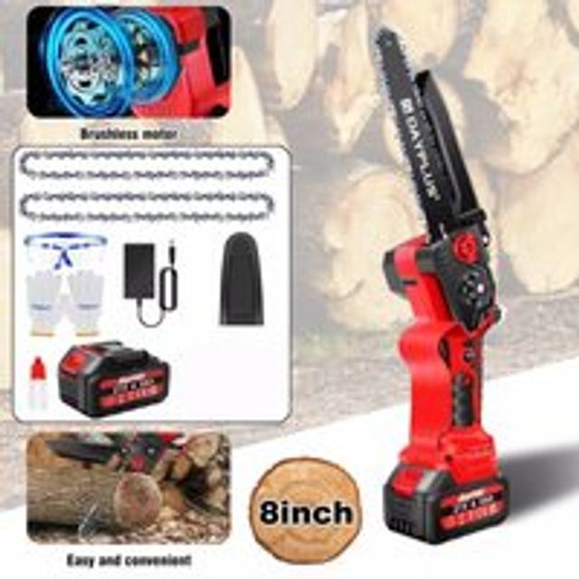 Day Plus - 8' Handheld Electric Chainsaw Cordless Chain Saw Wood Cutter Battery 18800 rpm