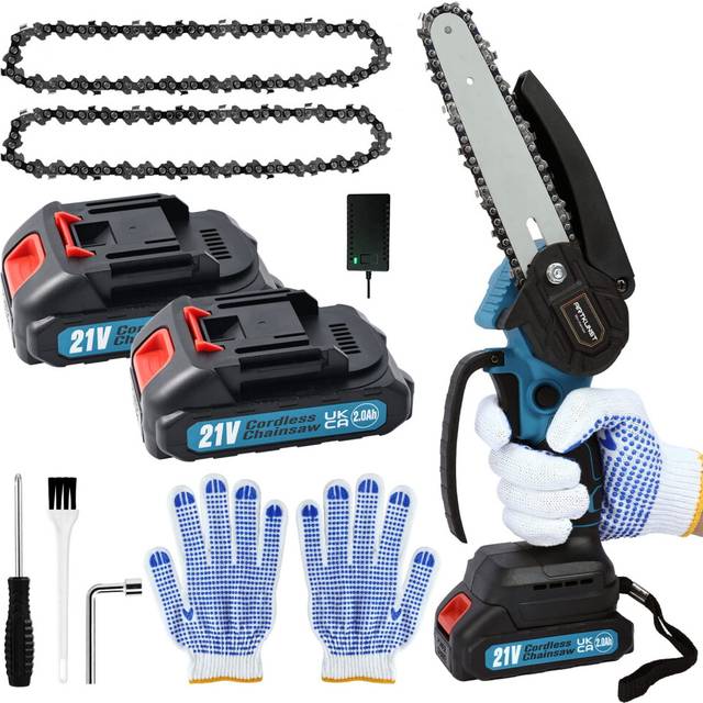 Mini Chainsaw 6-Inch with 2 Battery, Cordless Power Chain saws with Security Lock, Handheld Small Chainsaw for Wood Cutting Tree Trimming