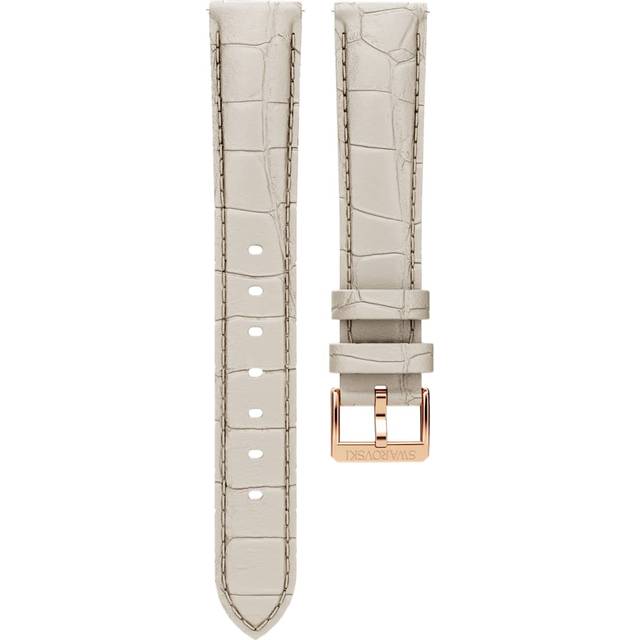 Watch strap, 16 mm (0.63") width, Leather with stitching, Gray, Rose gold-tone finish - Grey - 16cm