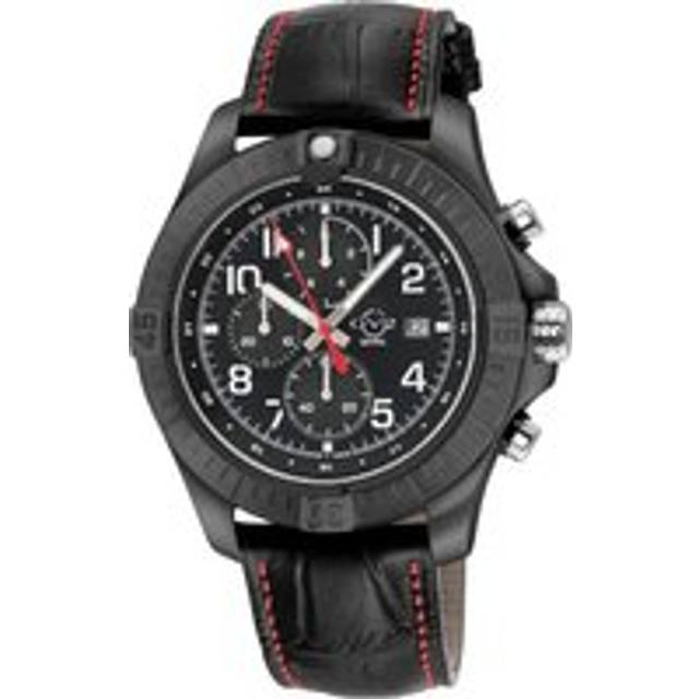 T38 IPBLK Enamel Black Dial with White print, 3 Black sub dial, Black/Red stitching Handmade Italian Leather Watch - One Size