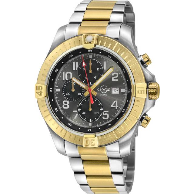 T38 SS Case,IPYG Bezel ring, Enamel Gray Dial with White print, 3 Black sub dial, Two toned IPYG/316L Staineless Steel Bracelet Watch - Metallics - On - One Size