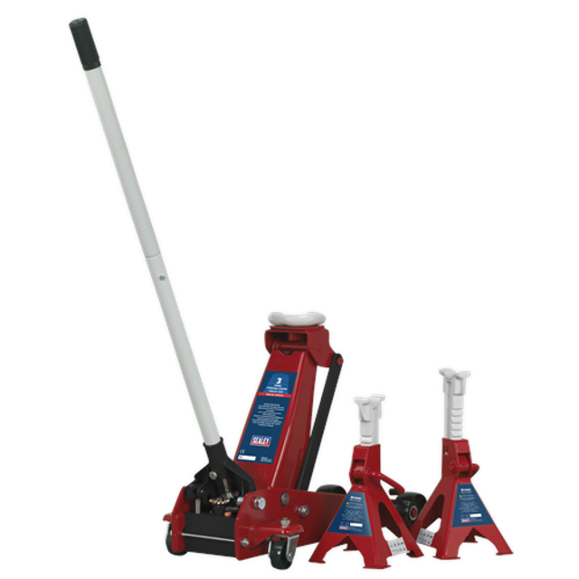 Sealey 3010CX Trolley Jack 3tonne Standard Chassis + Axle Stands 3...