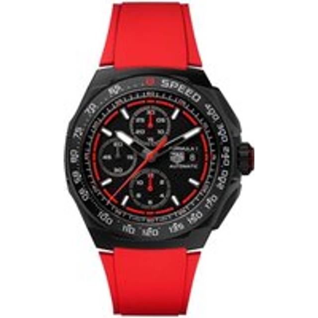 New - TAG Heuer Formula 1 Chronograph 44mm Watch - Black Dial - Red Central Hand - Red Rubber Band - Titanium Case