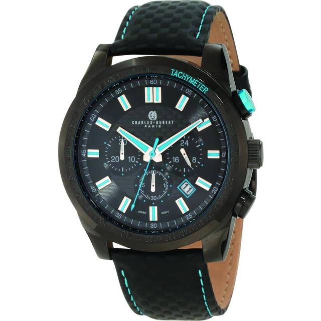 Charles-Hubert Paris 3946-BE Black-Plated Stainless Steel Case Black Dial Chronograph Watch