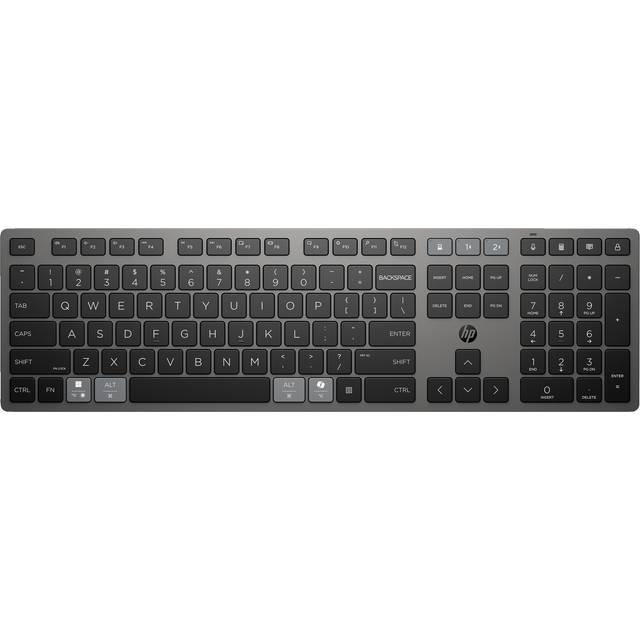 HP 725 - Tangentbord - flera enheter, uppladdningsbar, drivs av SuperCapacitor - full size - trådlös - 2.4 GHz, Bluetooth - QWERTY - hela norden - svart kvällning