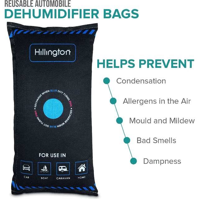 HILLINGTON 2x1kg Car Home Dehumidifier Large Dry Bag Moisture Killer Absorber Pad Reusable Uk