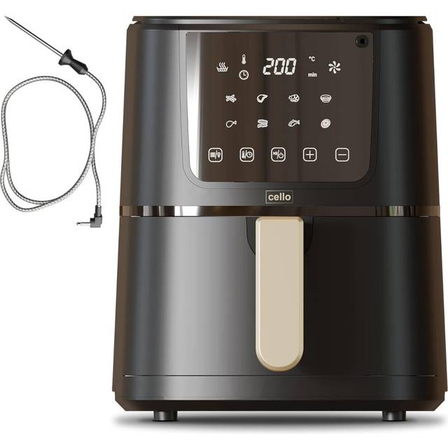 Cello Overture Ash Black Air Fryer with Internal Food Thermometer