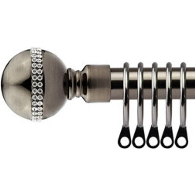 New Edge Blinds 160-300cm Extendable Black Bejewelled Metal Curtain Pole - 160 - 300cm
