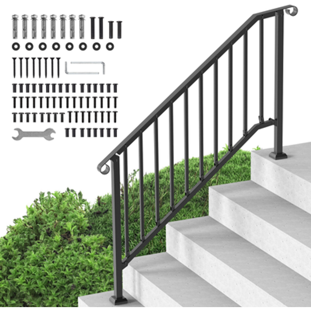Vevor 5-6 step handrails for outdoor for seniors porch deck black retro arch