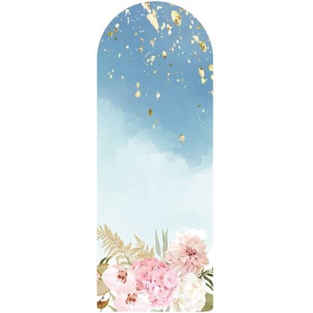 Pink Flowers & Blue Watercolour Design Arch Sailboard Backdrop