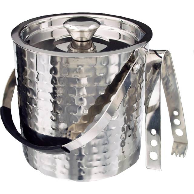 Buckingham Double Wall Stainless Steel Ice Bucket 2.3 Litre With Tong Hammered Effect, Silver