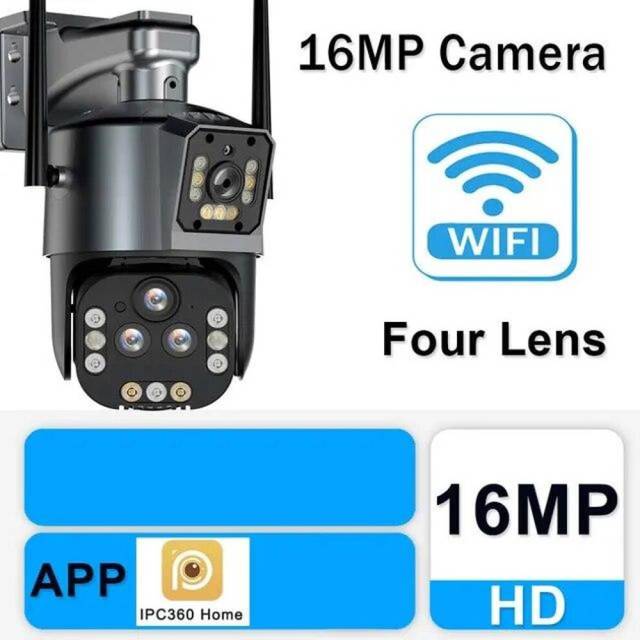 16MP 8K Wifi IP Camera 20X Zoom Four Lens Outdoor Wireless Security Camera PTZ 360 Smart Home Security Protection CCTV Wifi Surveillance Cameras UK Plug