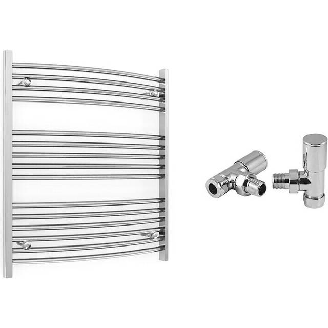 (700 x 800 mm (BTU: 1111), With Angled Valves) 700mm Wide Chrome Curved Towel Rail Radiator With Valves