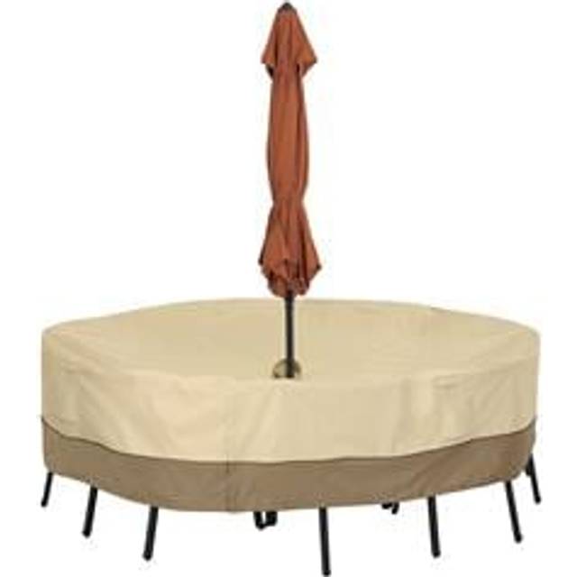 Classic Accessories  Round Table & Chair Set Cover With Umbrella Hole - Medium, Brown