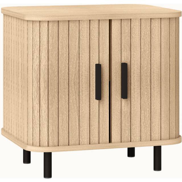 HOMCOM Nightstand with Sliding Doors and Metal Legs for Bedroom Oak Tone | TJ Hughes