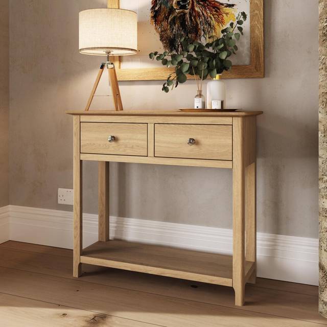 Fwstyle - Solid Oak 2 Drawer Console Table Natural Oak Large Oak Top Painted Finish
