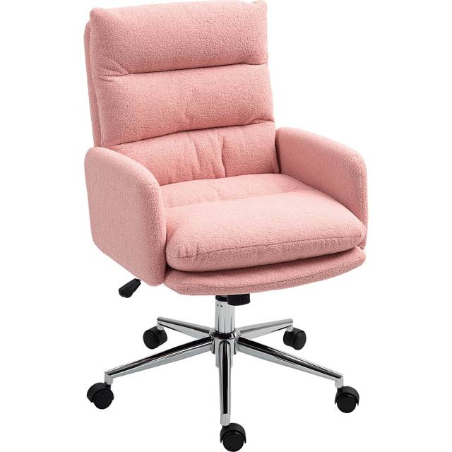 HOMCOM Upholstered Desk Chair with Height Adjustable, Pink, Pink