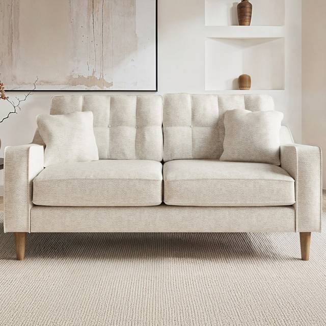Solace+Co Jude 2 Seater Mid Century Fabric Sofa Beige