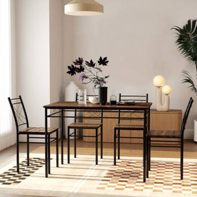 HOMCOM 5 Piece Dining Table and Chairs Set, Space Saving, Oak, Brown