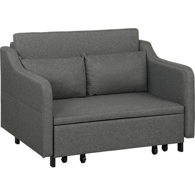 HOMCOM Pull Out Sofa Bed, Fabric 2 Seater Sofa Couch for Living Room, Grey, Grey