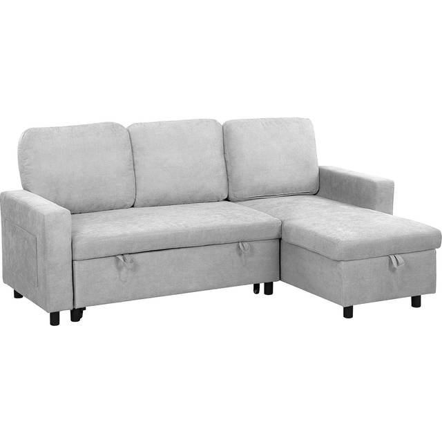 HOMCOM L-Shape Corner Pull-Out Sofa Bed with Reversible Chaise and Storage - Light Grey, Grey