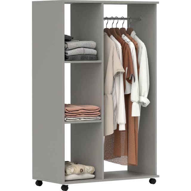 Homcom - Rolling Open Wardrobe Hanging Rail Storage Shelves for Clothes Grey