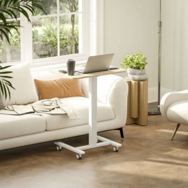 Vinsetto Standing Desk Sit Stand Desk with 4 Rolling Wheels - Natural | TJ Hughes