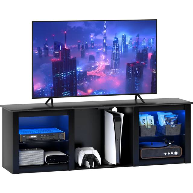HOMCOM 160cm TV Unit w/ LED Lights for 65" TV Modern TV Stand Cabinet Black, Black