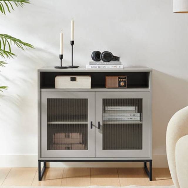 Large Two Door Reeded Glass Sideboard - Hesley Taupe Stone Range Material: Furniture/Furniture Ranges/Hesley Range