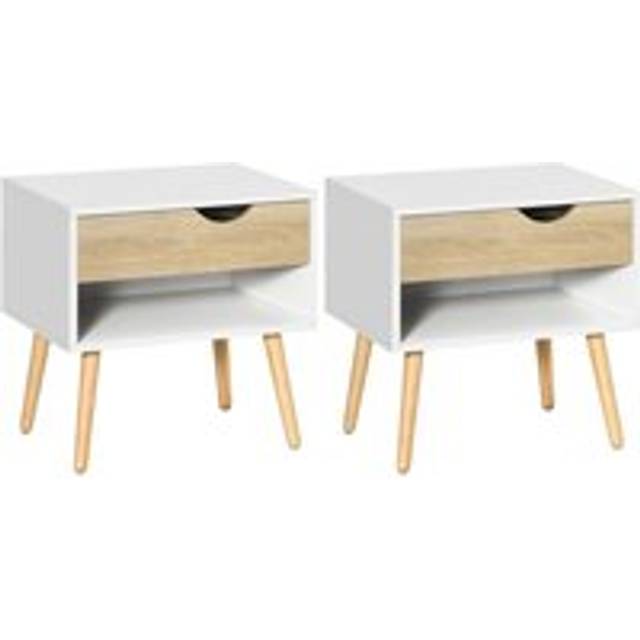 HOMCOM Set of 2 Bedside Table with Drawer & Shelf, Nightstand for Bedroom, White