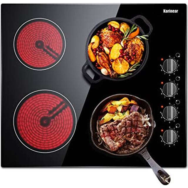 Karinear Ceramic Hob, Built-in 4 Burners Electric Hob 60cm Ceramic Cooker with Electronic Knob Controls, Residual Heat Indicator, 6000W, Hard Wired,