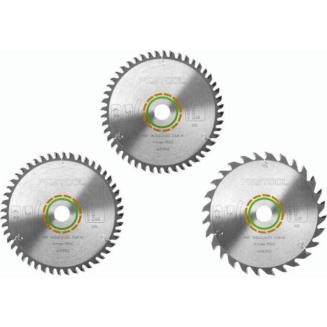 Festool KSB-SORT/3 160mm Circular Saw Blade 3 Piece Set 160mm Assorted Teeth 20mm