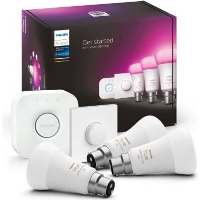 Philips Hue White & Colour Ambiance Starter Kit: Smart Bulb 3x Pack LED [B22] incl. Bridge and Smart Button - 1100 Lumen (EU)