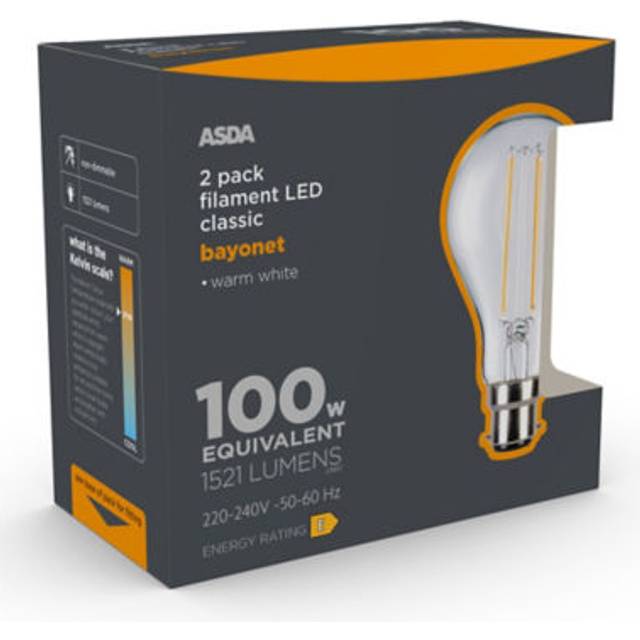 ASDA LED Filament Classic 100W Large Bayonet Clear Lightbulb