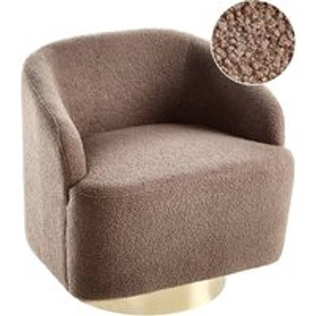 Armchair Curved Glam Art Deco Boucle Fleece Gold Base Swivel 360° Brown Lavik