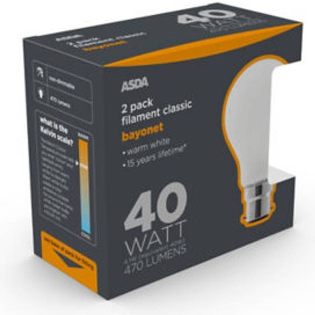ASDA LED Filament Classic 40W Large Bayonet Coated Lightbulb