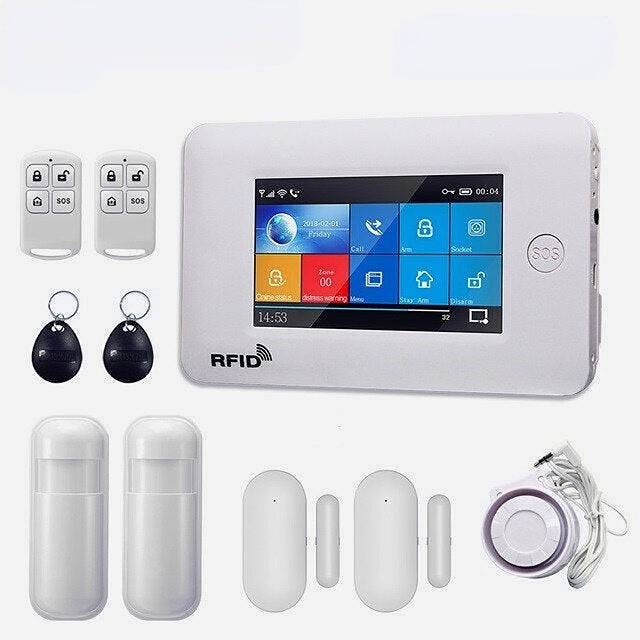 (UK Plug, Type 2) WiFi GSM GRRS Wireless Alarm System WiFi Intruder Security Alarm Kit APP Control for Android and iOS Smart Phone
